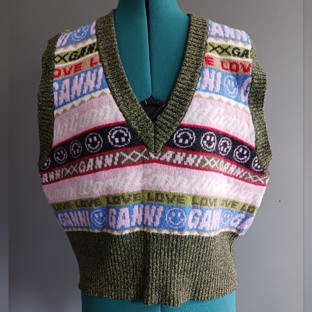 Ganni Colorful Knit Vest with Green and Purple - Picture 2 of 9